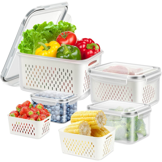 Fridge Organizer Containers Set of 4 – Vegetable & Fruit Storage – Beige