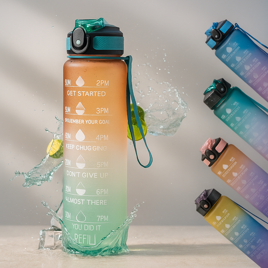 1 Litre Motivational Water Bottle with Straw, Time Marker & Leakproof Lid – Lunetra