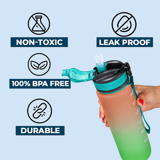 1 Litre Motivational Water Bottle with Straw, Time Marker & Leakproof Lid – Lunetra
