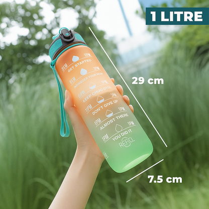 1 Litre Motivational Water Bottle with Straw, Time Marker & Leakproof Lid – Lunetra