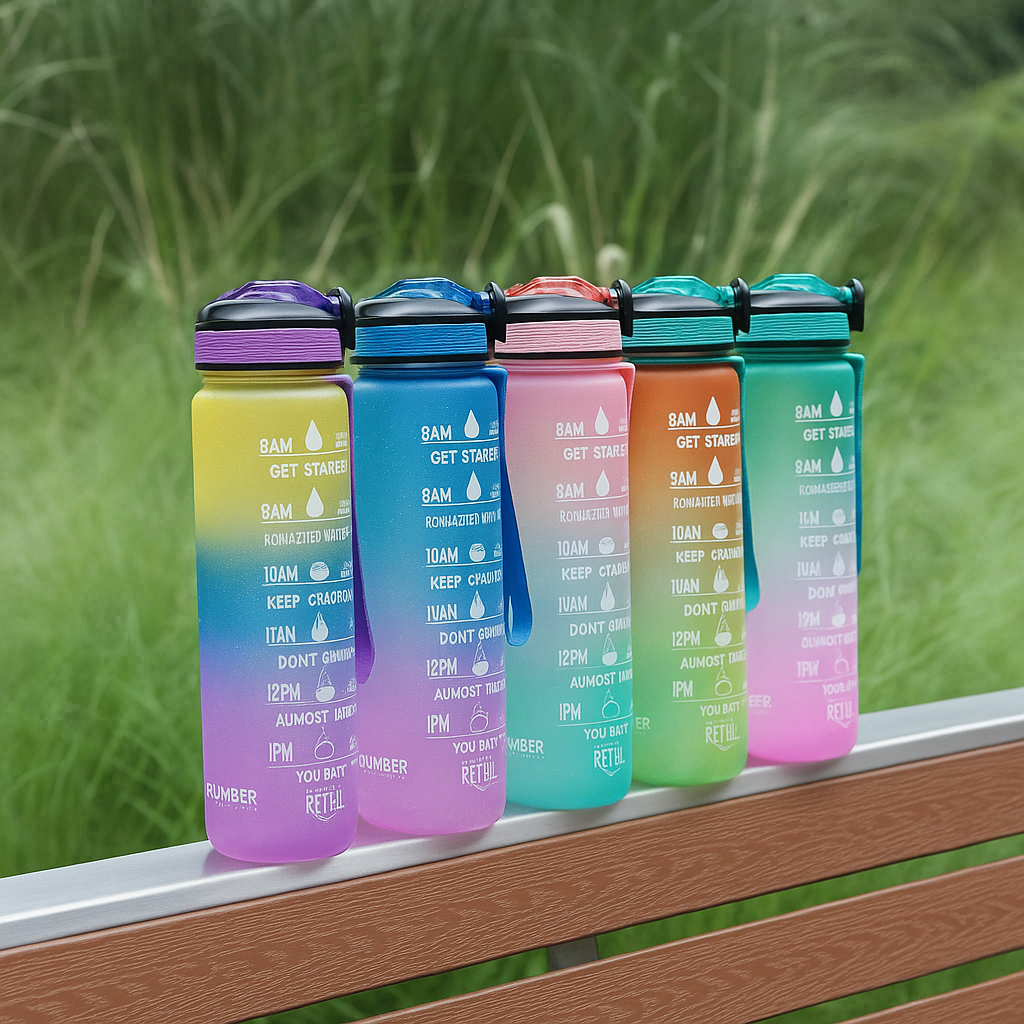 1 Litre Motivational Water Bottle with Straw, Time Marker & Leakproof Lid – Lunetra
