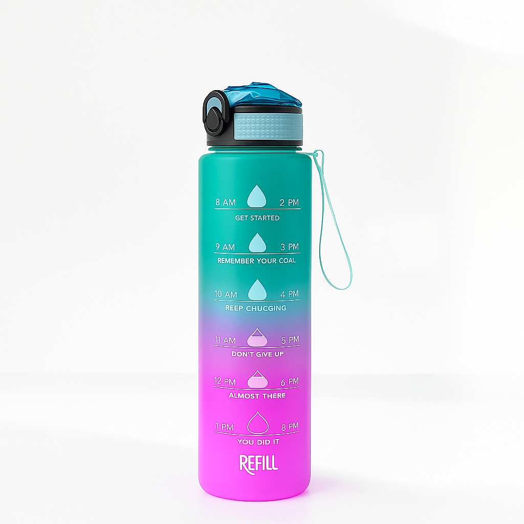 1 Litre Motivational Water Bottle with Straw, Time Marker & Leakproof Lid – Lunetra