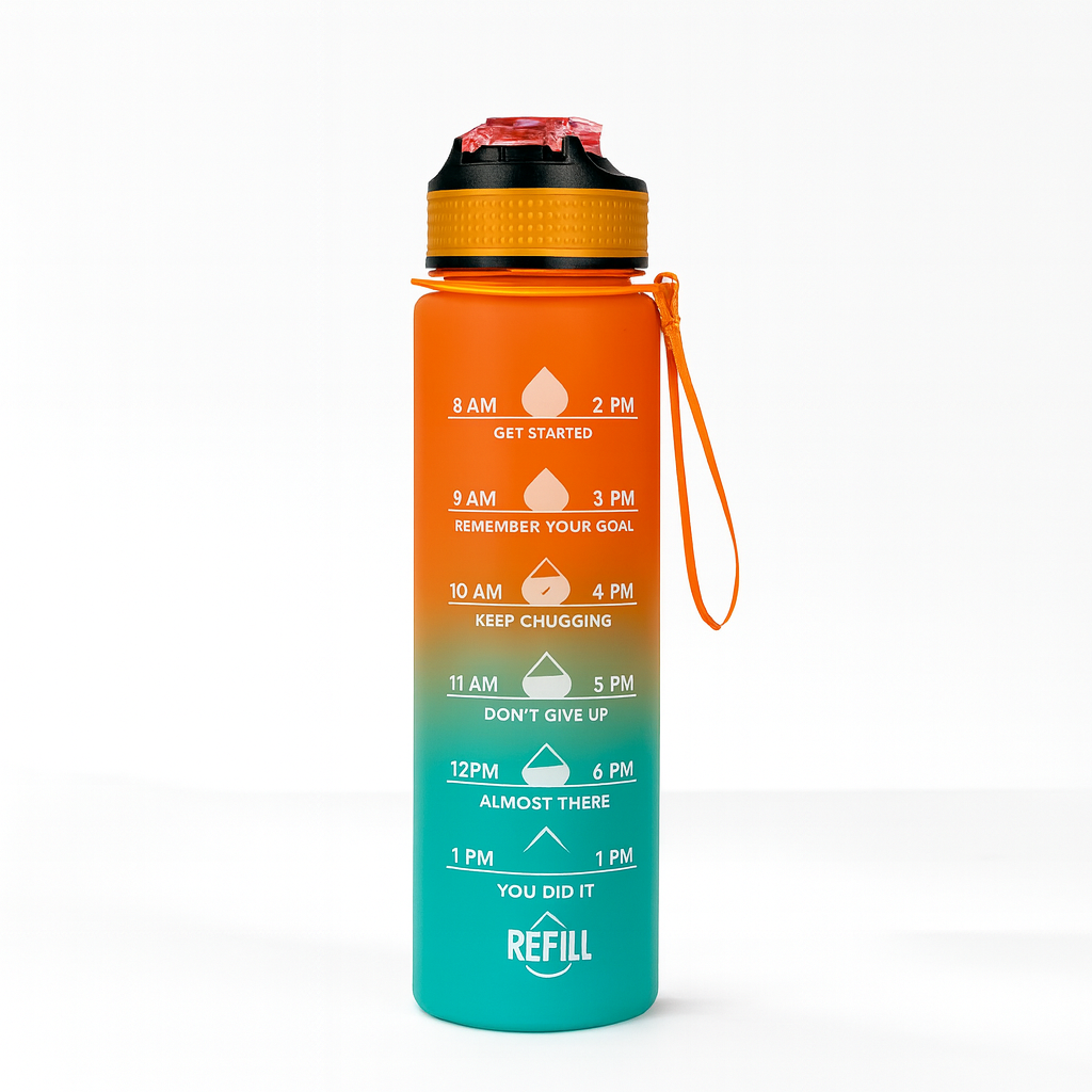 1 Litre Motivational Water Bottle with Straw, Time Marker & Leakproof Lid – Lunetra