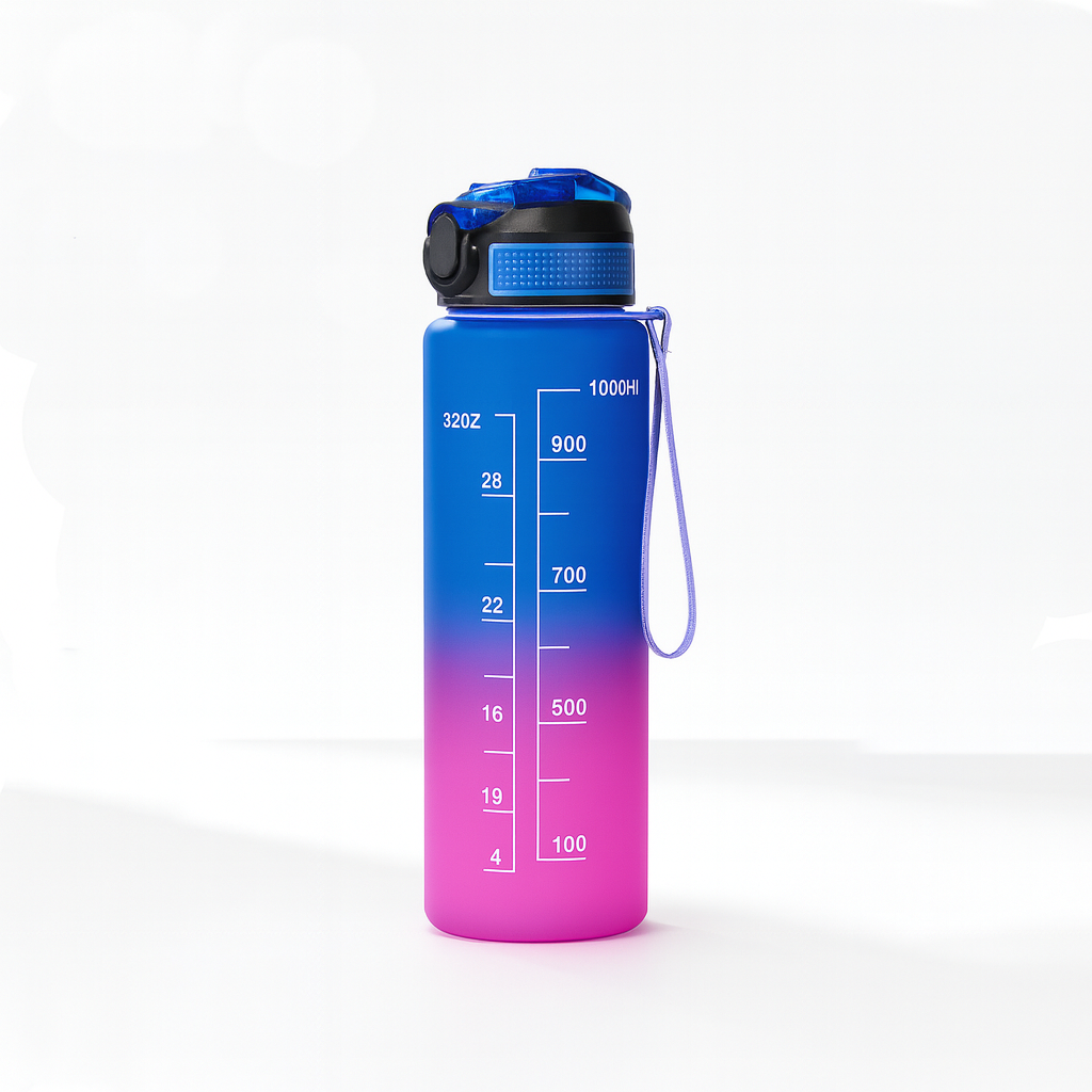 1 Litre Motivational Water Bottle with Straw, Time Marker & Leakproof Lid – Lunetra