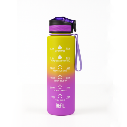 1 Litre Motivational Water Bottle with Straw, Time Marker & Leakproof Lid – Lunetra