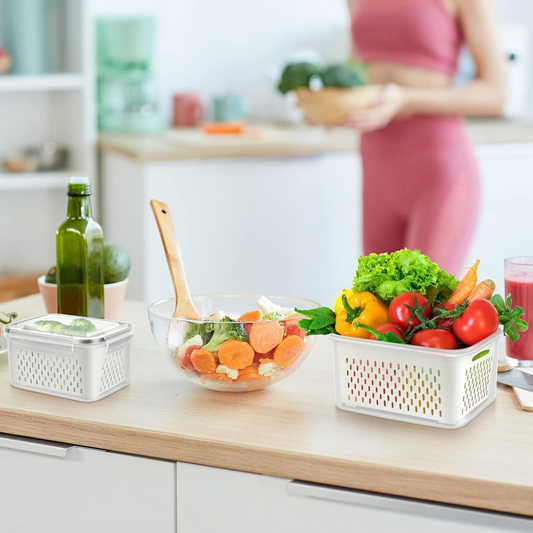 Fridge Organizer Containers Set of 4 – Vegetable & Fruit Storage – Beige