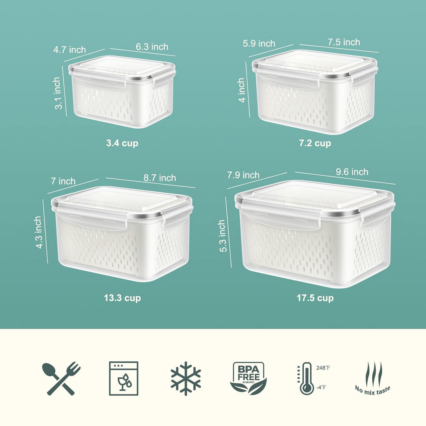 Fridge Organizer Containers Set of 4 – Vegetable & Fruit Storage – Beige