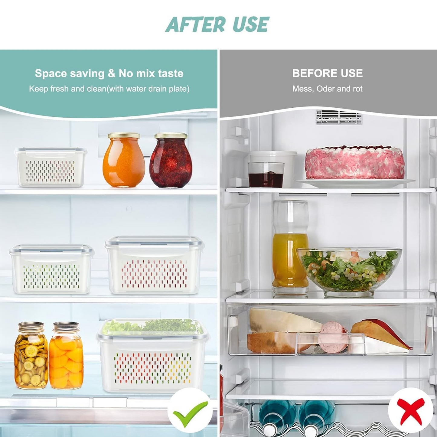 Fridge Organizer Containers Set of 4 – Vegetable & Fruit Storage – Beige