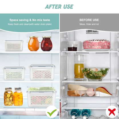 Fridge Organizer Containers Set of 4 – Vegetable & Fruit Storage – Beige