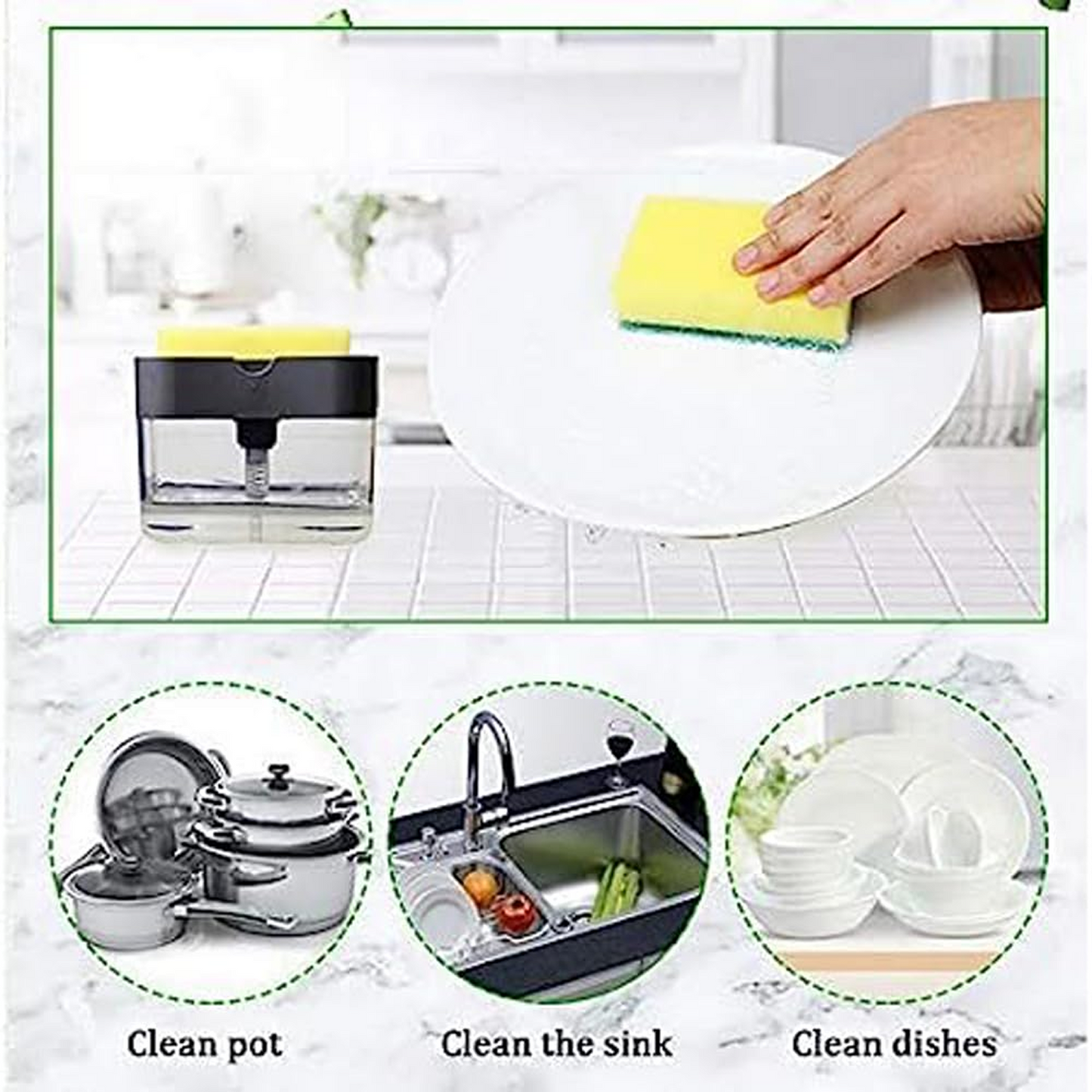 Kitchen Sink Soap Pump Dispenser with Sponge Holder – 400ML