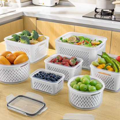 Fridge Organizer Containers Set of 4 – Vegetable & Fruit Storage – Beige
