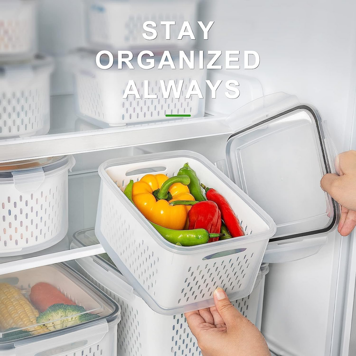 Fridge Organizer Containers Set of 4 – Vegetable & Fruit Storage – Beige