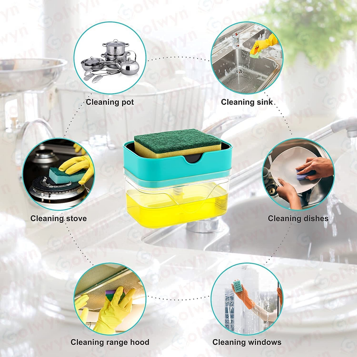 Kitchen Sink Soap Pump Dispenser with Sponge Holder – 400ML