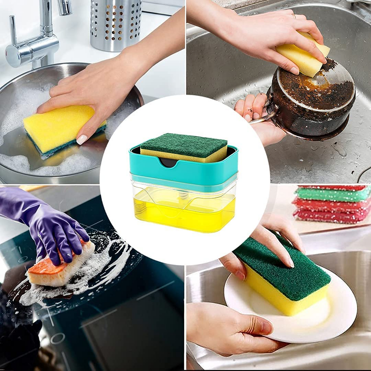 Kitchen Sink Soap Pump Dispenser with Sponge Holder – 400ML